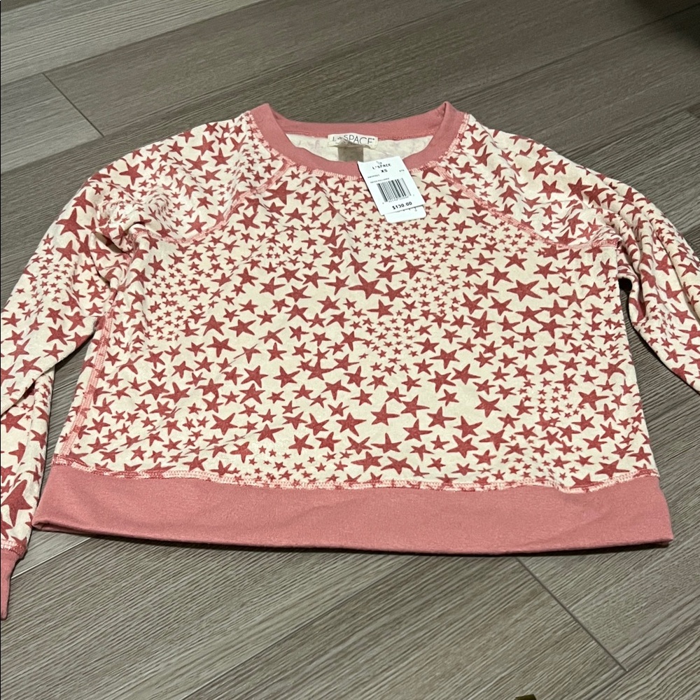 L Space Star Patterned Pink and Cream Sweatshirt